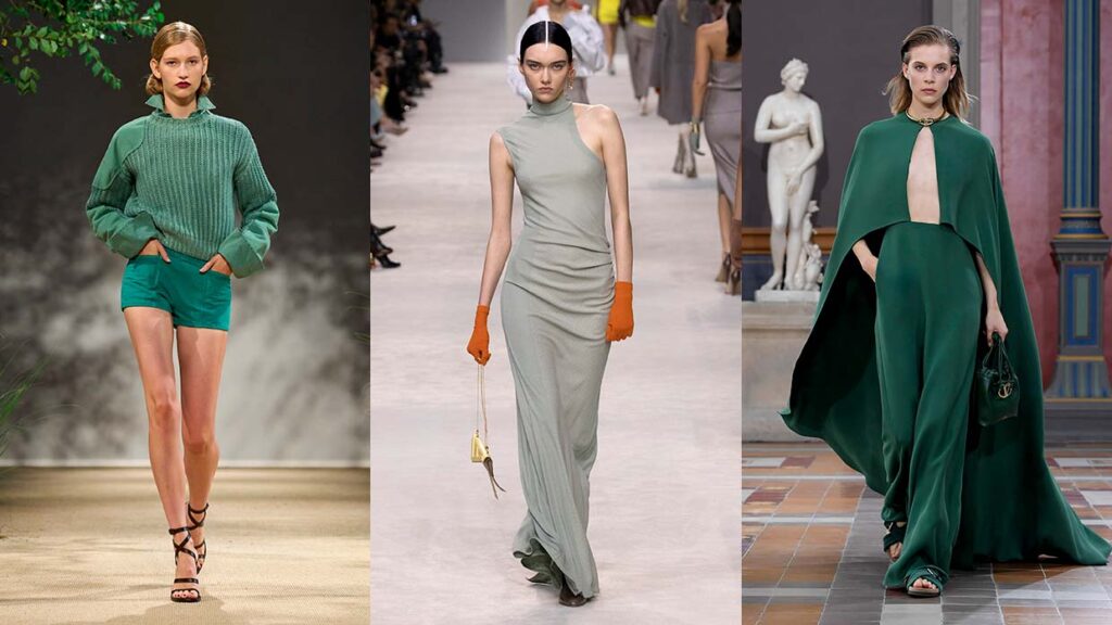 Il verde è (quasi) il colore di moda dell'estate 2024. Come indossare il verde - Photo courtesy of Max Mara, Fendi, Valentino