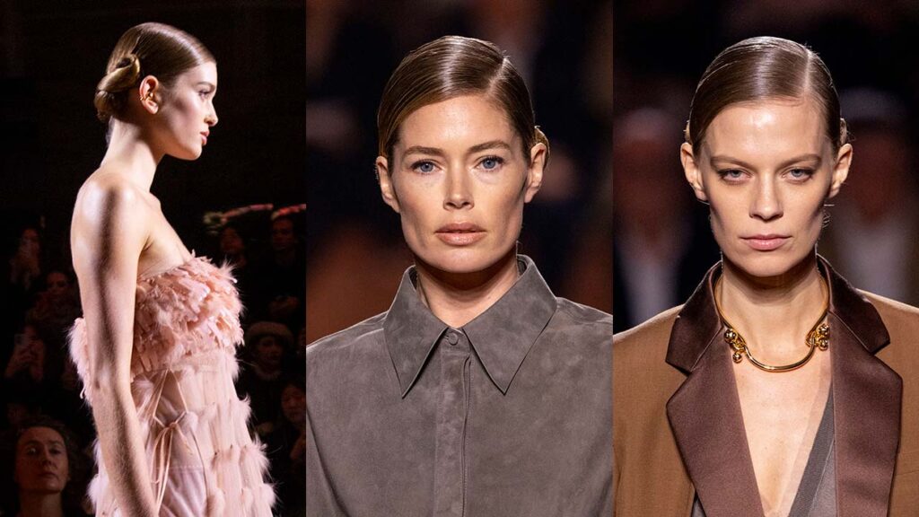 Wet look e chignon per le acconciature di Fendi, idee capelli per l’estate 2025 - Photo courtesy of Fendi